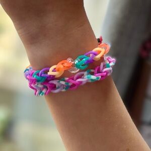Handmade bracelet set of two, rainbow loom, multicolor, stretch, bracelets